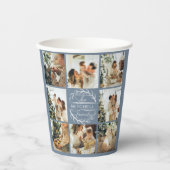 Modern Dusty Blue Family Foto Collage Monogram Pappbecher (Vorderseite)