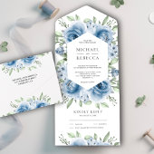 Modern Dusty Blue Floral Bouquet Grüne Hochzeit All In One Einladung