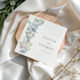 Modern Dusty Blue Floral Floral Wedding Serviette