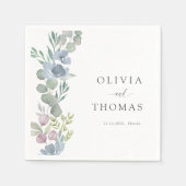 Modern Dusty Blue Floral Floral Wedding Serviette (Vorderseite)