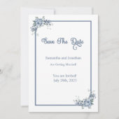 Modern Dusty Blue Floral Save the Date Card Einladung (Vorderseite)