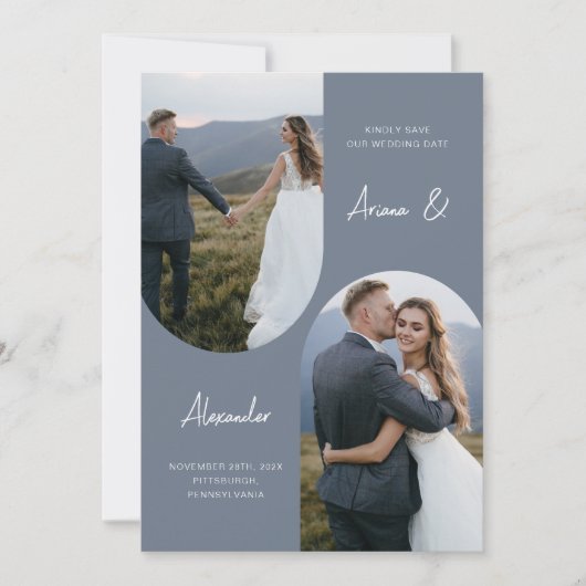 Modern Dusty Blue Foto Arch Wedding Save The Date (Vorderseite)