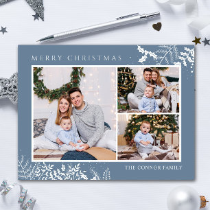 Modern Dusty Blue Foto Collage Frohe Weihnachten Postkarte