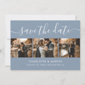Modern Dusty Blue Foto Collage Save the Date (Vorderseite)