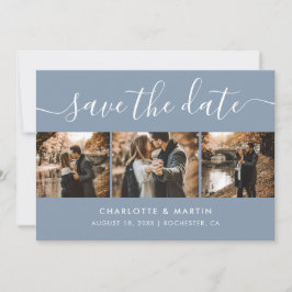 Modern Dusty Blue Foto Collage Save the Date