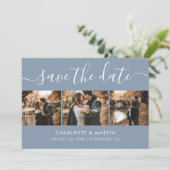 Modern Dusty Blue Foto Collage Save the Date (Stehend Vorderseite)