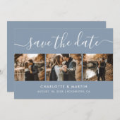 Modern Dusty Blue Foto Collage Save the Date (Vorne/Hinten)