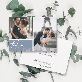 Modern Dusty Blue Foto Collage Wedding Vielen Dank