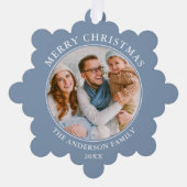 Modern Dusty Blue Frohe Weihnachten Foto Ornament Karte (Vorderseite)