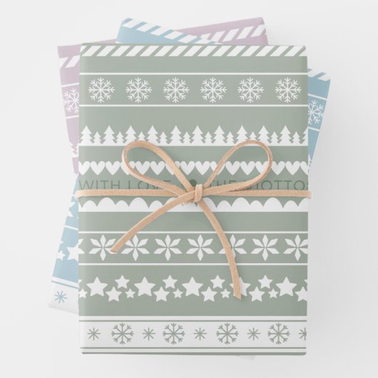 Modern Dusty Blue Green Pink Holiday Muster Name Geschenkpapier Set (Beispiel)