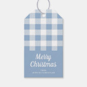 Modern Dusty Blue Kariert Frohe Weihnachten Geschenkanhänger (Vorderseite)