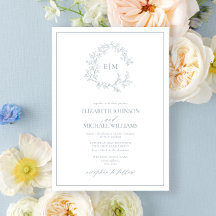 Modern Dusty Blue Leafy Wappen Monogram Wedding In