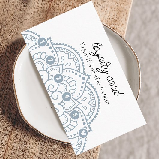 Modern Dusty Blue Mandala 6 Punch Loyalty Visitenkarte