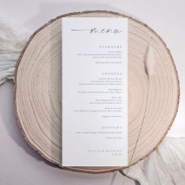 Modern Dusty Blue Minimalist Handwriting Wedding Menükarte