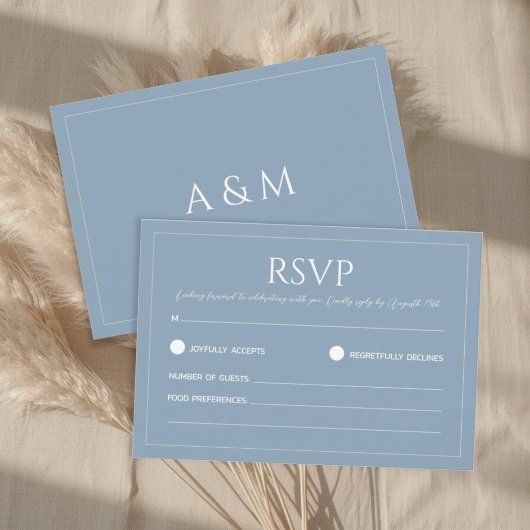 Modern dusty blue minimalist wedding RSVP karte
