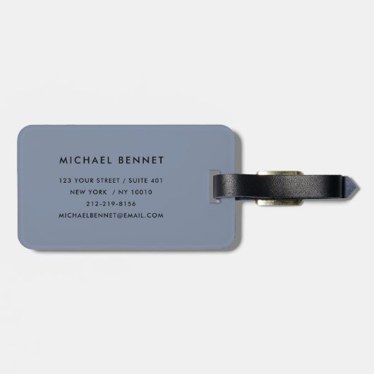 Modern Dusty Blue Mit Monogramm Gepäckanhänger (Rückseite horizontal)