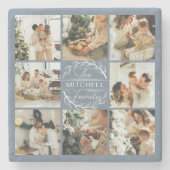 Modern Dusty Blue Monogram Initial Family Foto Steinuntersetzer (Vorderseite)