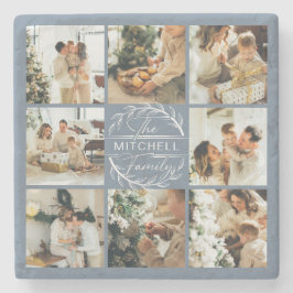 Modern Dusty Blue Monogram Initial Family Foto Steinuntersetzer