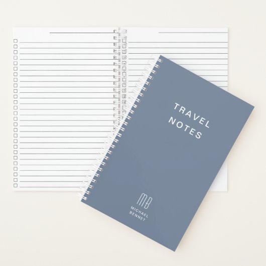 Modern Dusty Blue Monogram Travel Notizblock (Innen)