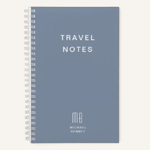 Modern Dusty Blue Monogram Travel Notizblock