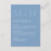 Modern Dusty Blue Monogram Wedding Details Begleitkarte (Vorderseite)