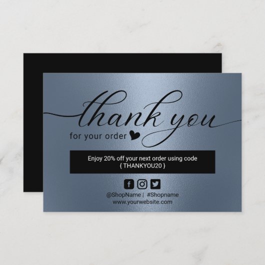 Modern Dusty Blue Order Vielen Dank Dankeskarte (Vorne/Hinten)