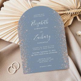 Modern Dusty Blue Peach Glitzer Arch Wedding Einladung