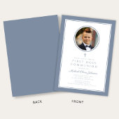 Modern Dusty Blue Photo Boy First Communion Einladung
