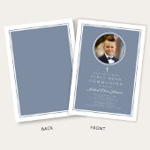 Modern Dusty Blue Photo Boy First Communion Einladung