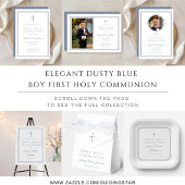Modern Dusty Blue Photo Boy First Holy Communion Einladung