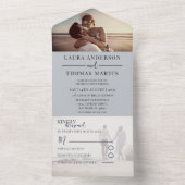 Modern Dusty Blue Photo Collage Wedding All In One Einladung (Innen Boden)