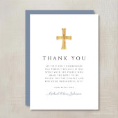 Modern Dusty Blue Religious Boy First Communion Dankeskarte