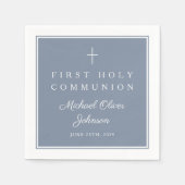 Modern Dusty Blue Religious Boy First Communion Serviette (Vorderseite)