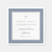Modern Dusty Blue Religious Boy First Communion Serviette (Vorderseite)
