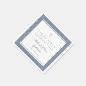 Modern Dusty Blue Religious Boy First Communion Serviette (Ecke)