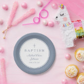 Modern Dusty Blue Religious Cross Baptism Pappteller (Party)