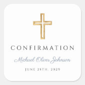 Modern Dusty Blue Religious Cross Boy Confirmation Quadratischer Aufkleber (Vorderseite)