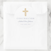 Modern Dusty Blue Religious Cross Boy Confirmation Runder Aufkleber (Tasche)