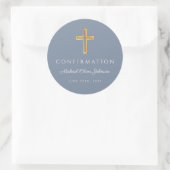 Modern Dusty Blue Religious Cross Boy Confirmation Runder Aufkleber (Tasche)
