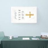 Modern Dusty Blue Religious Cross Boy God Bless Banner (Messe)