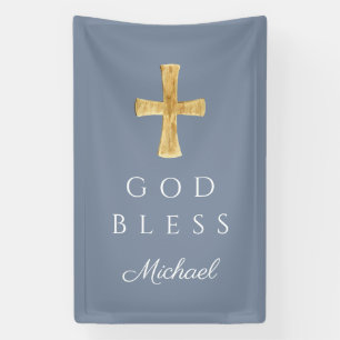 Modern Dusty Blue Religious Cross Boy Gott segne Banner