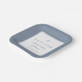 Modern Dusty Blue Religius Cross Boy Baptism Pappteller (Gewinkelt)
