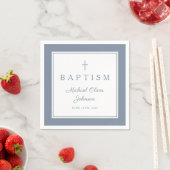Modern Dusty Blue Religius Cross Boy Baptism Serviette (Beispiel)