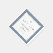 Modern Dusty Blue Religius Cross Boy Baptism Serviette (Ecke)