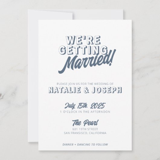 Modern Dusty Blue Retro Bold Funky Wedding Einladung (Vorderseite)