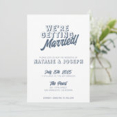 Modern Dusty Blue Retro Bold Funky Wedding Einladung (Stehend Vorderseite)