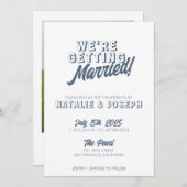 Modern Dusty Blue Retro Bold Funky Wedding Einladung (Vorne/Hinten)