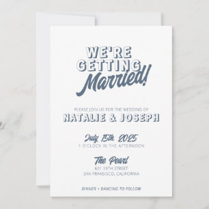 Modern Dusty Blue Retro Bold Funky Wedding Einladung