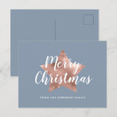 Modern Dusty Blue Rose Gold Star Frohe Weihnachten Postkarte (Vorne/Hinten)