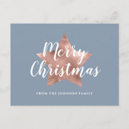 Modern Dusty Blue Rose Gold Star Frohe Weihnachten Postkarte
